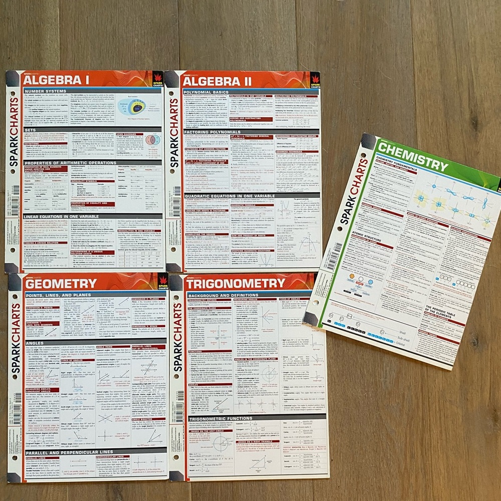 NWOT Spark Charts Study Guide Bundle for High School - 4 Math + Bonus Science